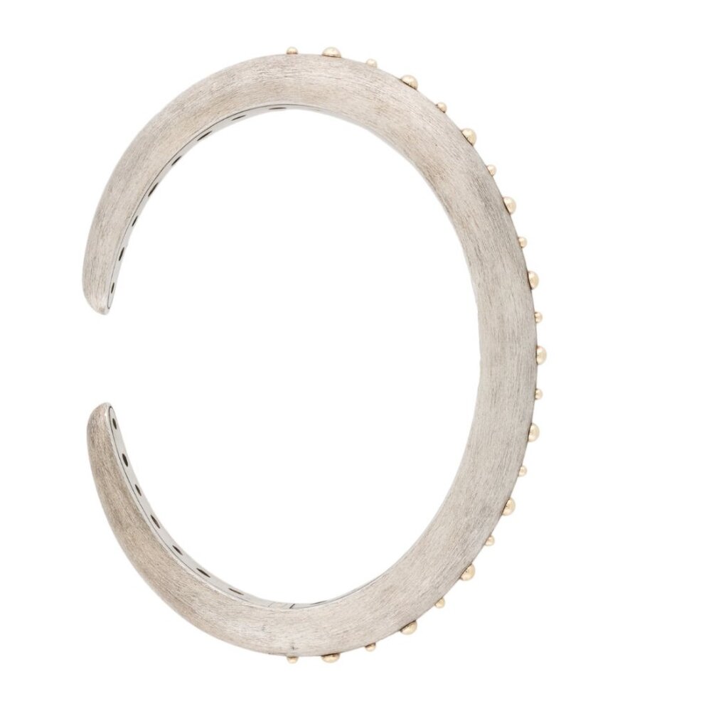 JOHN HARDY STERLING SILVER & 18K YELLOW GOLD DOT BRUSHED KICK CUFF BRACELET - Picture 6 of 11